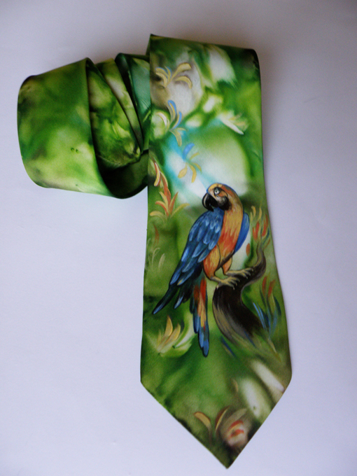 Smalka apgleznota zīda kaklasaite Papagailis